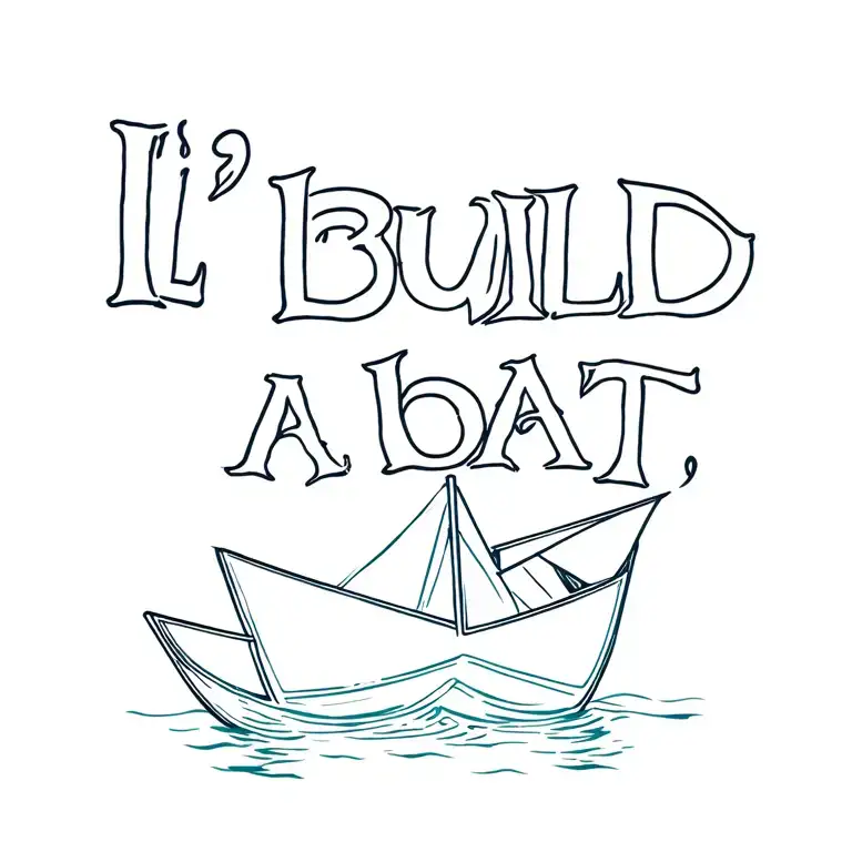 "I'll build a boat " fine line paper boat floating tattoo design idea