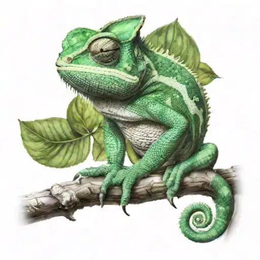 chameleon on a branch tattoo design idea