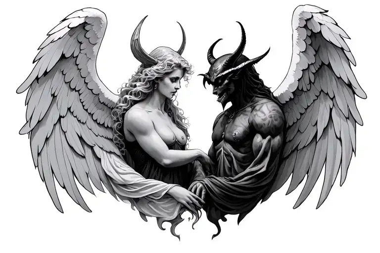 Angel vs devil tattoo design idea
