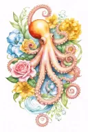 octopus, snowdrop, rose,  marigold flower tattoo design idea