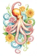 octopus, snowdrop, rose,  marigold flower tattoo design idea