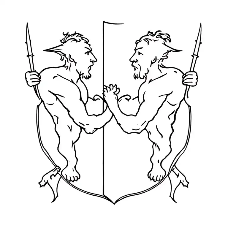 Brothers in arms royalty heraldry tattoo design idea