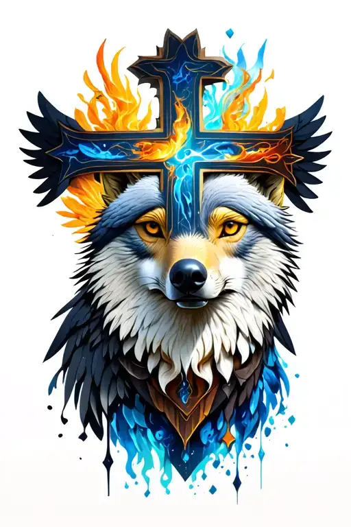cross wolf eagle tattoo design idea