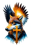 cross wolf eagle tattoo design idea