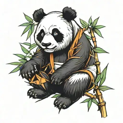 panda bamboo line drawing tattoo design idea