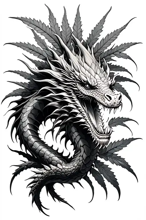 dragon and hemp leaf tattoo design idea