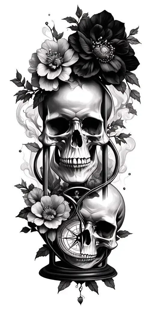 skulls flowers smoke trees hourglass compass tattoo design idea