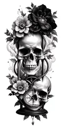 skulls flowers smoke trees hourglass compass tattoo design idea