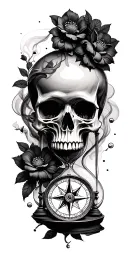 skulls flowers smoke trees hourglass compass tattoo design idea