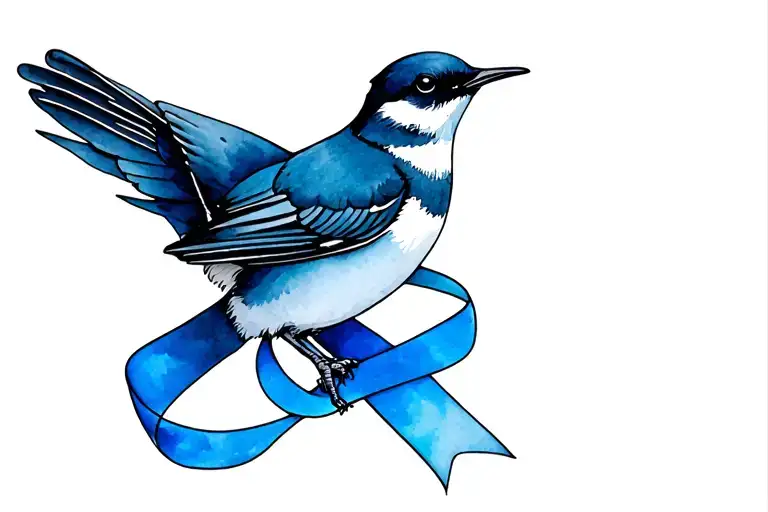 house martin with colon cancer ribbon intertwined tattoo design idea