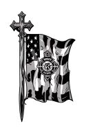 cross with firefighter flag inside tattoo design idea