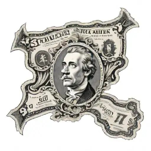 Burnt twisted banknote with denomination of 777 inside tattoo design idea