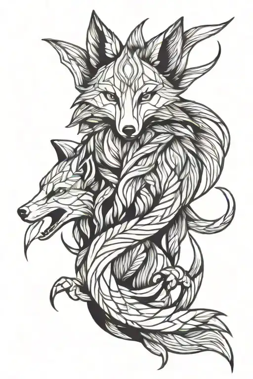 nine tailed foxes tattoo design idea