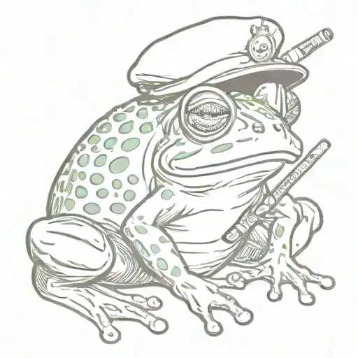 frog wearing a beret with a baguette and a cigarette tattoo design idea