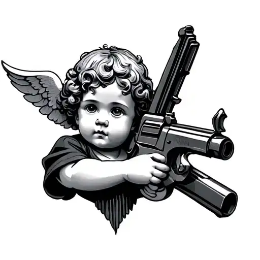 cherub with a gun tattoo design idea