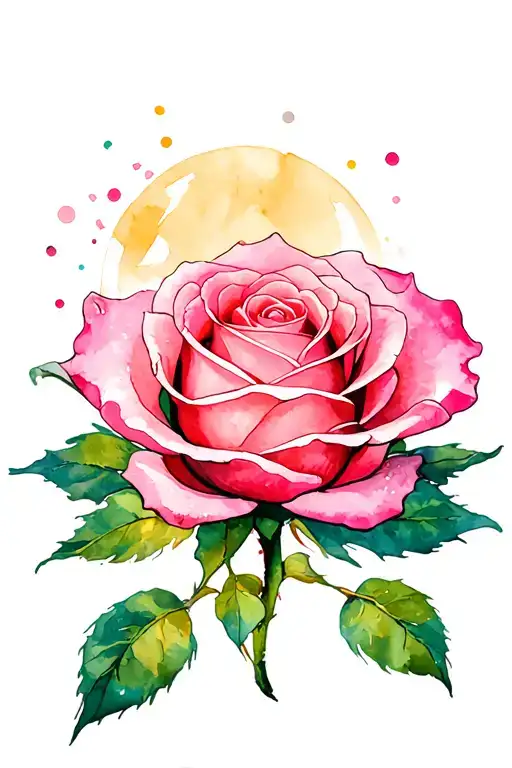 Rose button with a solar watercolor bottom. tattoo design idea