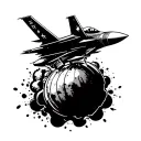 fighter jet flying dropping explosive bomb tattoo design idea