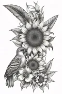 sunflower and birds of paradise and badass tattoo design idea