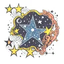 A script page with a constellation of stars as background tattoo design idea