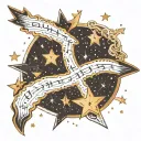 A script page with a constellation of stars as background tattoo design idea