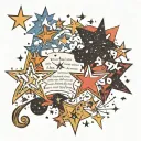 A script page with a constellation of stars as background tattoo design idea