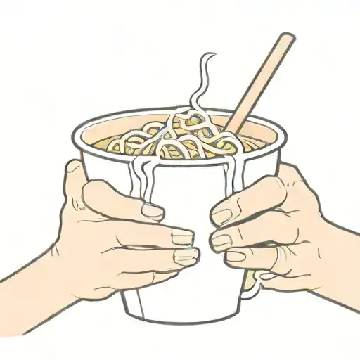 hand holding cup noodles tattoo design idea