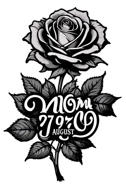 rose that says mom and has the date of 07 August 1979 in Roman numerals  tattoo design idea