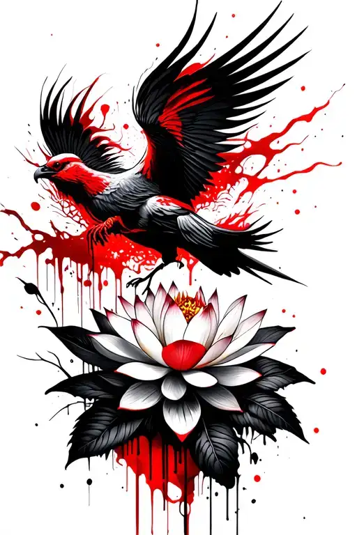 phoenix bird rising lotus flowers tattoo design idea