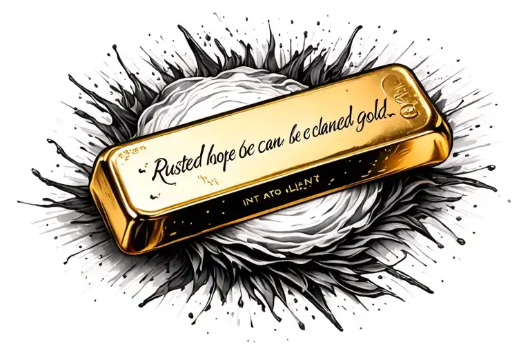 a gold bar with a quote inside "rusted hope can be cleaned into gold" tattoo design idea