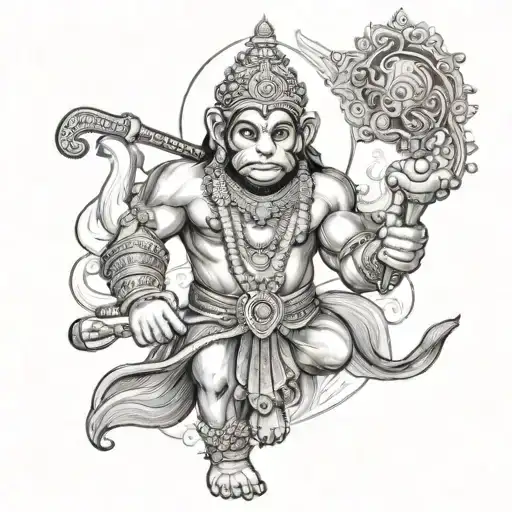 hanuman ji Indian diety carrying his mace tattoo design idea