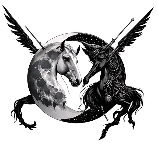Sagittarius and Aquarius together with a the witching auer thoughtfully placed within it. maybe with the moon tattoo design idea