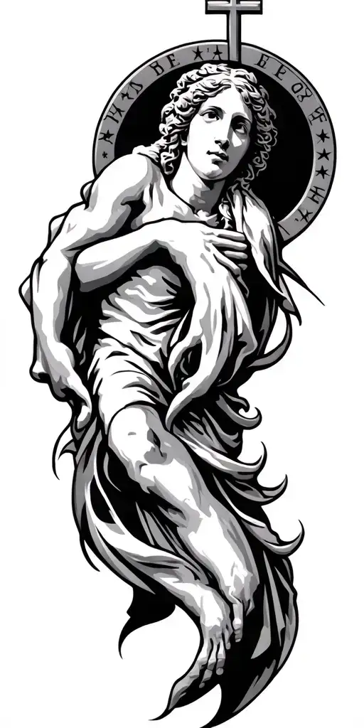 strength overcoming adversity in life with catholic values tattoo design idea