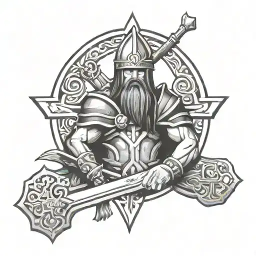 Irish warrior holding cross tattoo design idea