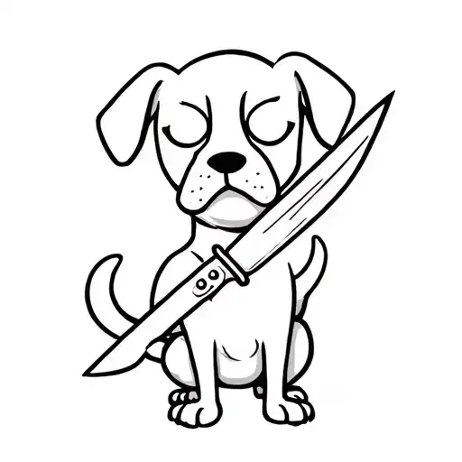 Funny dog horror cartoon character holding a knife  tattoo design idea