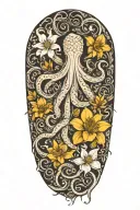 snowdrops, rose, marigold, daffodil, "octopus" tentacles tattoo design idea