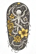 snowdrops, rose, marigold, daffodil, "octopus" tentacles tattoo design idea