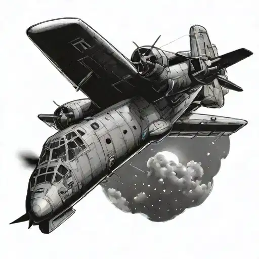 C130 plane flying in the night  tattoo design idea