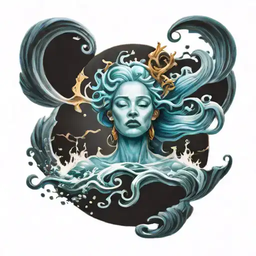 Powerful goddess like water, emotion tattoo design idea
