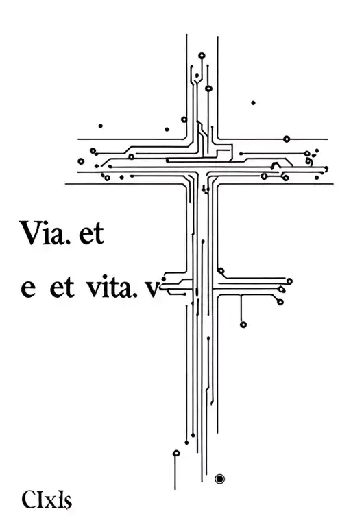 "Via et veritas et vita" Christian cross futuristic cyber circuit board design tattoo design idea