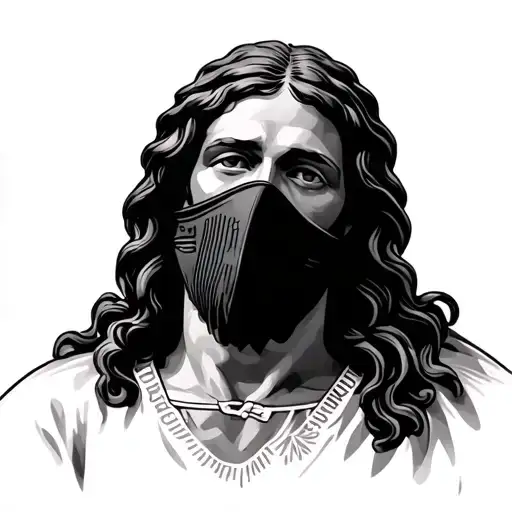jesus putting on a ski mask tattoo design idea