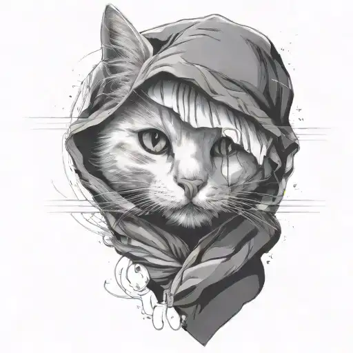 white cat peeking out of a hooded space robe tattoo design idea