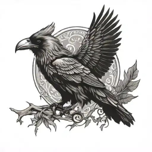 The Raven of God Odin is black and white drawing tattoo design idea