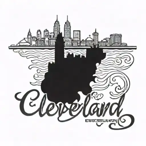 Cleveland skyline silhouette with the Cleveland script sign underneath  tattoo design idea