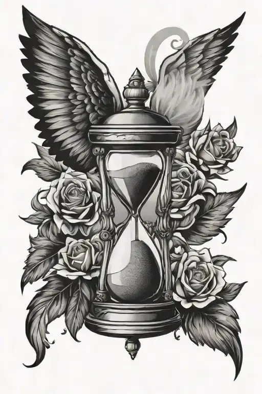 hourglass with wings tattoo design idea