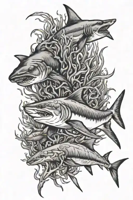 bull kelp, shark, fish realistic tattoo design idea