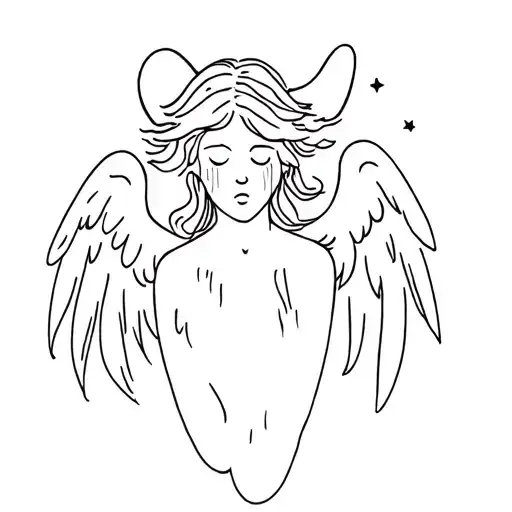 minimalist crying angel writing angel below tattoo design idea