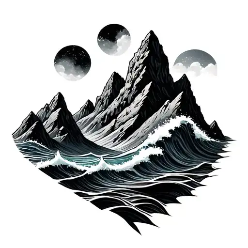 mountain ocean heart love tattoo design idea