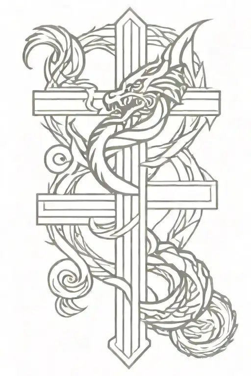 small cross with Aztec dragon wrapped tattoo design idea