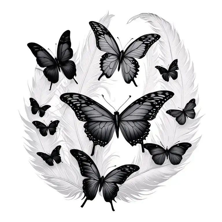 butterflies feather transforming tattoo design idea