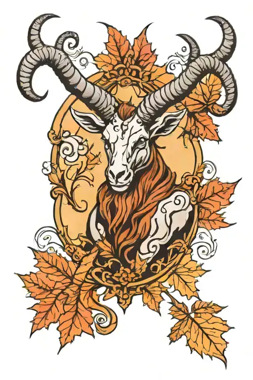 baphomet on maple leaf background autumn cinnamon colors tattoo design idea